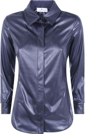 Elisabetta Franchi Logo-plaque leather-effect Shirt - female - Elisabetta Franchi - Shirts - Blue - XS - Blouses & Shirts