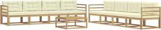 vidaXL Conjunto De Sof&aacute;s De Exterior 9 Uds. Blanco Y Crema Poli&eacute;ster Vidaxl