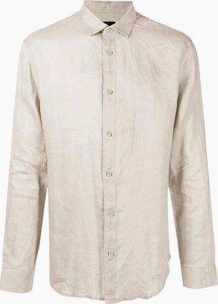 A|X Armani Exchange Mens Linen Long Sleeve Beige Shirt - Cream - Size: 42/Regular