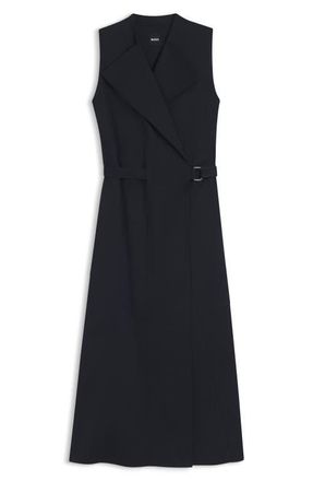 BOSS Dimosa Sleeveless Belted Midi Wrap Dress in Sky Captain at Nordstrom, Size 14