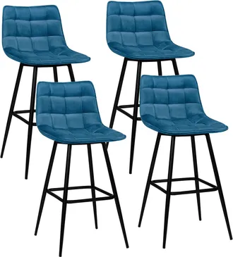 IDMarket Set Di 4 Sgabelli Da Bar Mady In Velluto Blu