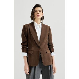 Brunello Cucinelli Suede blazer with monili in Rust Brown at Nordstrom, Size 34