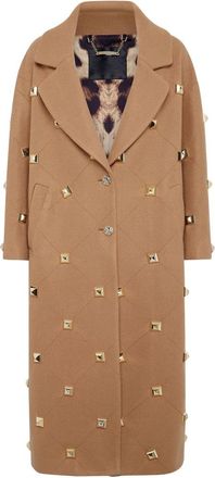 Philipp Plein Oversize Jas met Noppen - Dames - Mantel - Beige - S - Wol - Jassen