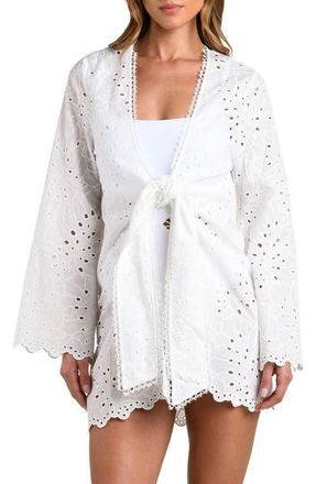 L'agence Monstera Eyelet Cove Long Sleeve Cotton Cover-Up in White at Nordstrom, Size X-Small