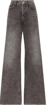 Philipp Plein Stone Washed Denim 5-Pocket Broek - Dames - Loose Fit Jeans - Grijs - W26 - Denim - Jeans