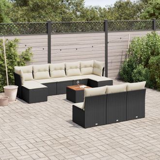 vidaXL Set De Sof&aacute;s De Jard&iacute;n 11 Pzas Y Cojines Rat&aacute;n Sint&eacute;tico Negro Vidaxl