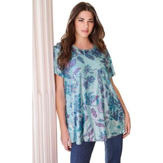 Roaman's Plus Size Sequin Swing Tee in Ice Blue Watercolor at Nordstrom, Size 24