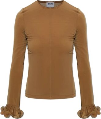 Moschino Overhemden, Dames, Bruin, M, Leer, Top met decoratief afgewerkte mouwen