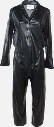 Nanushka Black Faux Leather Button Up Ana Jumpsuit