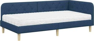 vidaXL Corner Bed Frame with Mattress Blue 100 x 200 cm Fabric vidaXL