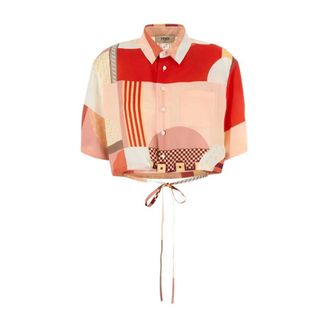 Fendi Shirts, female, Multicolor, Size: XS Red Abstract Print Button-Up Shirt