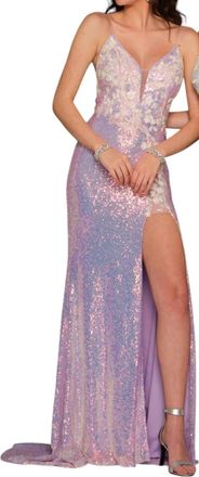 Dave & Johnny Sultry V-Neckline Prom Dress In Lilac