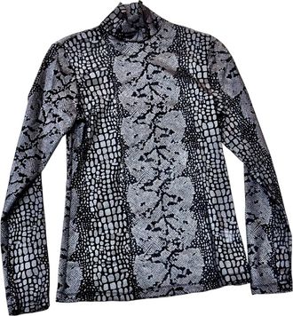 Petit Pois by Viviana G Snake Patterned Mesh Turtle Neck Sleeve In Black/silver