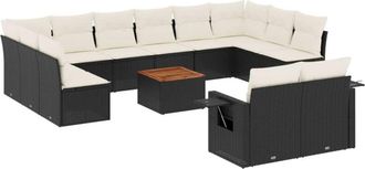 vidaXL Set De Sof&aacute;s De Jard&iacute;n Y Cojines 13 Pzas Rat&aacute;n Sint&eacute;tico Negro Vidaxl