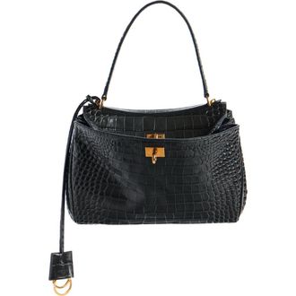Balenciaga Rodeo Croc Embossed Leather Handbag in 1000 Black at Nordstrom