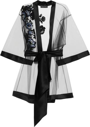 Carine Gilson Badjas met borduurwerk en korte mouwen - Zwart