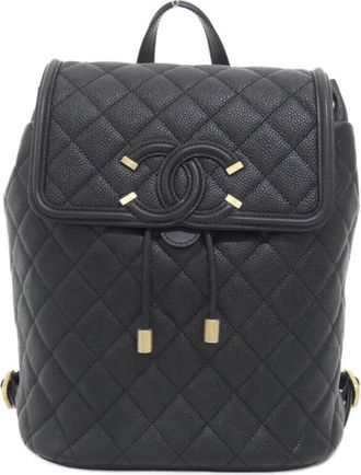 Chanel Black Grained Calfskin Backpack (Pre-Owned)