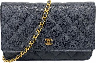 Chanel Black Grained Calfskin Chain/Shoulder Wallet (Pre-Owned)