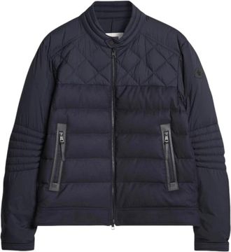 Moncler Bikerjack met lederen details - Heren - Winterjassen - Blauw - XL - Jassen
