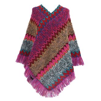Generic Scarf Glitter Women National Print Colourful Splice Poncho with Tassels Knitted Scarf Fringe Pashminas Pullover Cape Gifts for Women Pullover Tassel H