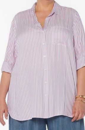 Velvet Heart Elisa Tab Sleeve Button-Up Shirt in Lavender Bloom Stripe at Nordstrom Rack, Size 1X