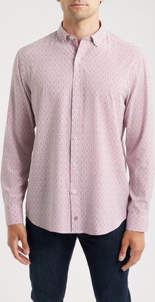 Johnston & Murphy XC+ Football Print Performance Button-Down Shirt in Burgundy at Nordstrom, Size Xx-Large