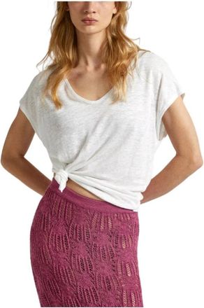 Pepe Jeans London Lottie Linnen T-shirt - Dames - T-shirts - Wit - L - Linnen - Tops