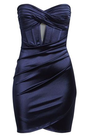 Emerald Sundae Twist Strapless Satin Minidress in Navy at Nordstrom, Size X-Small