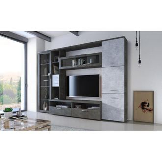 Dmora Pared Modular Sovizzo, 5 Estantes, 2 Cajones, Modular, 270x50x213h Cm Negro Antracita