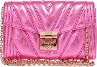 MCM Pre-owned Cross Body Bags, female, Pink, Size: ONE SIZE Pre-owned Leather Crossbody Bag