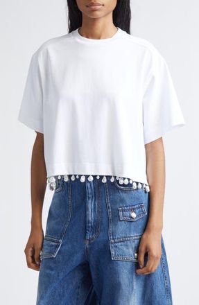 Sportmax Palmas Faux Pearl Trim T-Shirt in Optical White at Nordstrom, Size X-Small