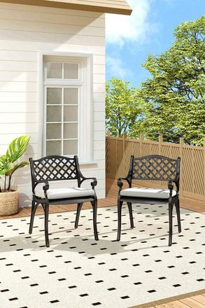 Living and Home 2Pcs Set Retro Cast Aluminum Garden Chairs in Black
