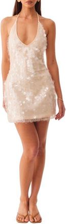 SNDYS Calena Sequin Paillette Halter Minidress in Champagne at Nordstrom, Size X-Large