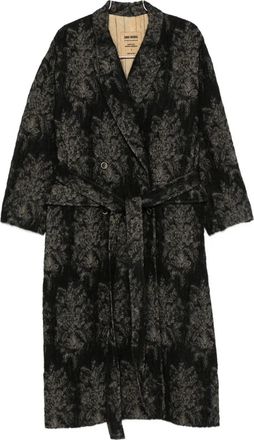 Uma Wang Jas met bloemenprint en ceintuur - Zwart