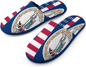 Generic Flag of U.S.A And Virginia Mens Flannel Slipper Soft Comfy House Shoes Non Slip Winter Warm Indoor Outdoor Slippers