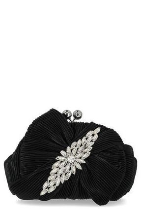 Jessica McClintock Juliette Pleat Frame Embellished Clutch in Black at Nordstrom Rack