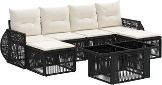 vidaXL Conjunto De Sof&aacute;s De Jard&iacute;n 7 Uds. Negro Y Blanco Crema Vidaxl