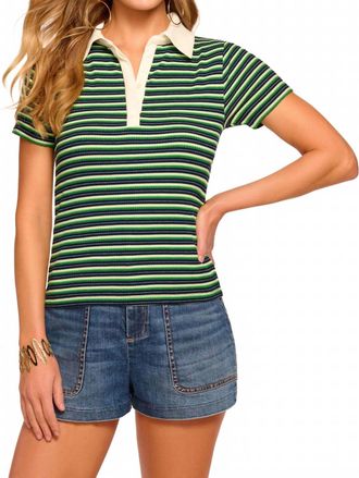 Ramy Brook Avalon Ribbed Knit Polo Top In Spring Navy Stripe Combo