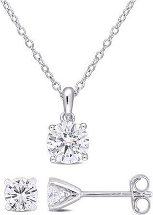 Delmar Round Lab Grown Moissanite Pendant Necklace & Stud Earrings Set in Silver at Nordstrom Rack