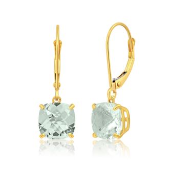 MAX + STONE Solid 10k Yellow or White Gold 8mm Cushion Cut Dangle Gemstone Earrings