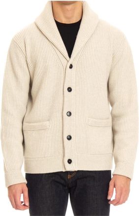 Roberto Collina Beige Cardiganen met Shawl Kraag en Knoopdetail - Heren - Vesten - Beige - 2XL - Truien & Vesten
