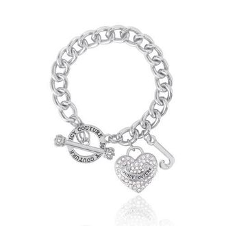 Juicy Couture Toggle Bracelet with Crystal Heart Charm in Silver at Nordstrom