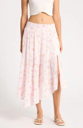 Abound Tiered Asymmetric Skirt in Pink- Orange Melanie Bloom at Nordstrom Rack, Size X-Large