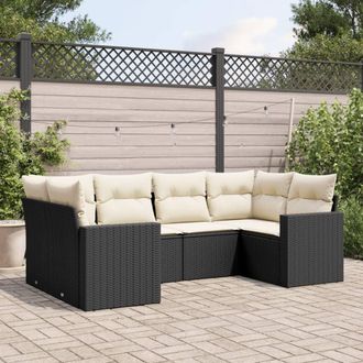 vidaXL Vidaxl - Set De Sof&aacute;s De Jard&iacute;n 6 Piezas Y Cojines Rat&aacute;n Sint&eacute;tico Negro