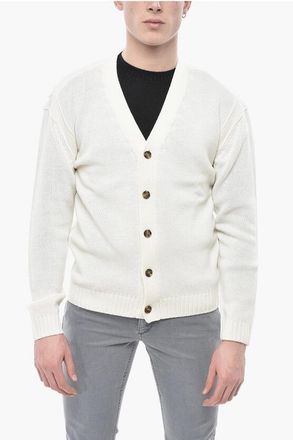 Paolo Pecora Solid Wool-Blend Cardigan With Patches size M