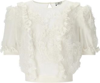 Elisabetta Franchi Ivory Ruffled Top - Dames - Blouses - Beige - S - Polyester - Overhemden