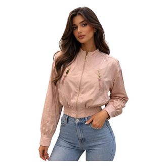 Elisabetta Franchi Bomber Jackets, female, Pink, Size: XL Zip-Fastening Bomber Jacket
