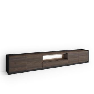 Skraut Home Mueble tv efecto madera roble oscuro y negro 310x37x50cm con led