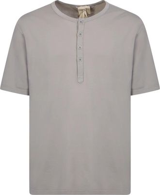 Ten c Grijze Serafino T-shirt met knoopsluiting - Heren - T-shirts - Grijs - M - Katoen - Tops