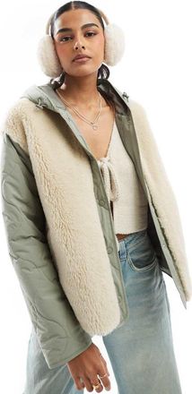 Asos hooded quilted borg jacket in sage-No color